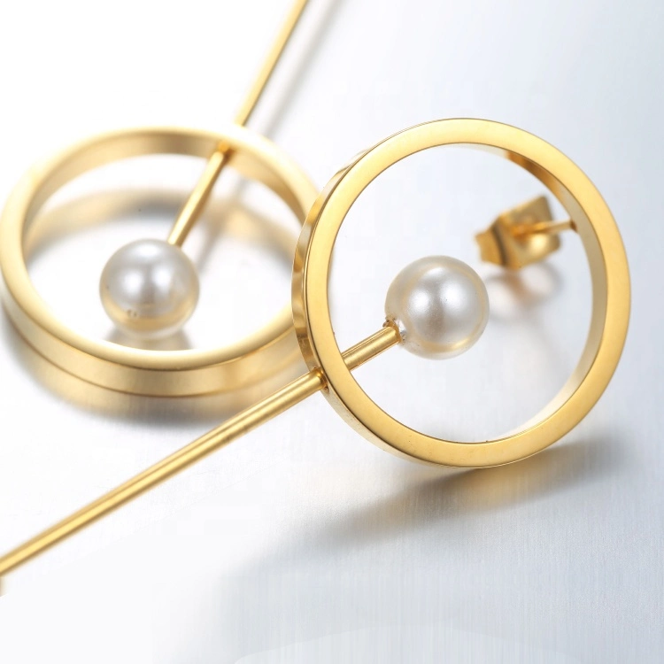 High Quality Fashion 18K Gold Plating Stainless Steel Jewelry Long Drop Studs Earrings