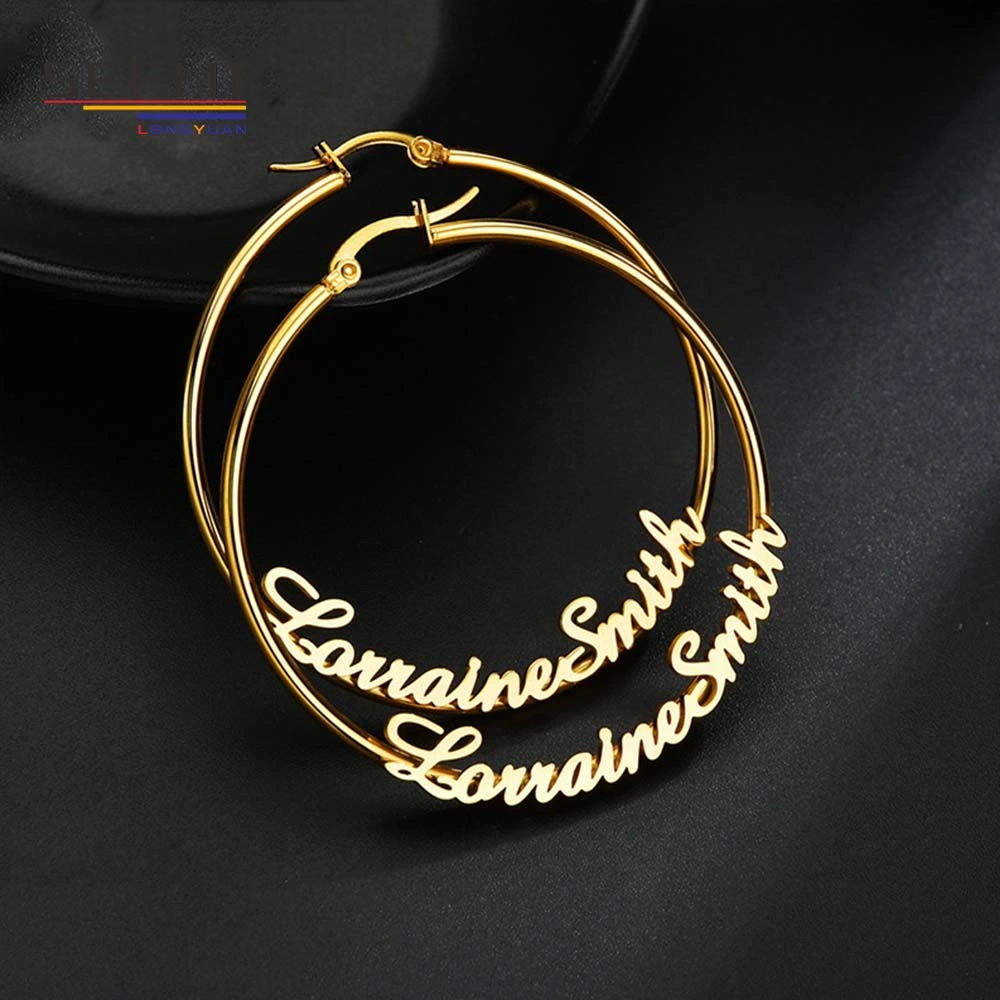 Personalized Stainless Steel Circle Shaped Custom Name Gold Hoop Earrings