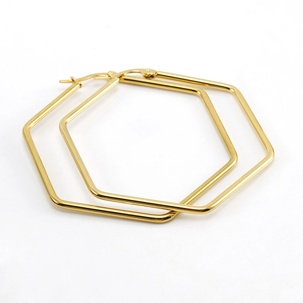 Geometry Series Trendy Jewelry Stainless Steel 18K Gold Plated Big Hexagon Hoop Earrings for Women