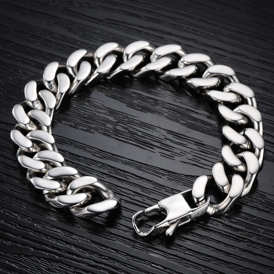 Gold Hip Hop Jewelry Stainless Steel Cuban Link Chain Bangle Mens Bracelet
