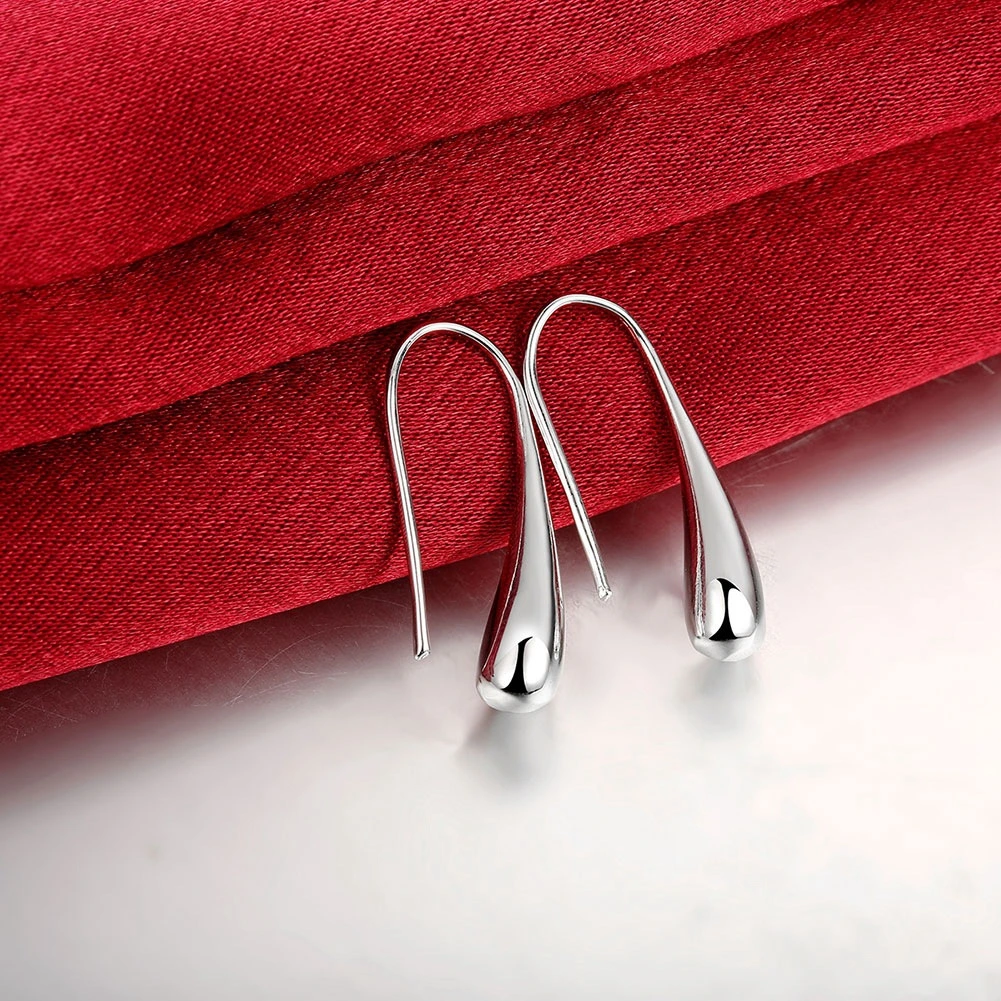 Fashion Lady Teardrop Hook Stainless Steel Silver Plated Hoop Earrings