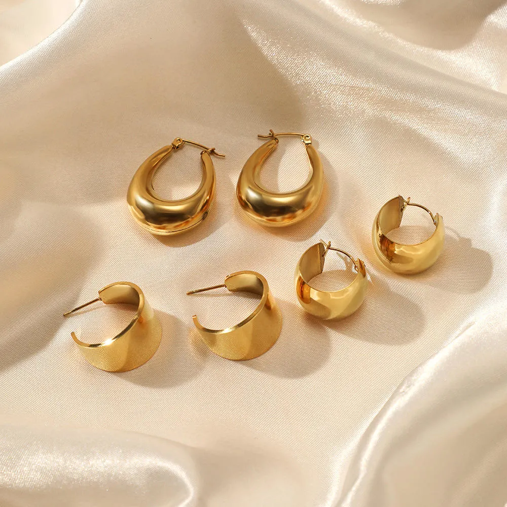 Stainless Steel Gold Color Geometric Earrings Trendy Hoop Earrings