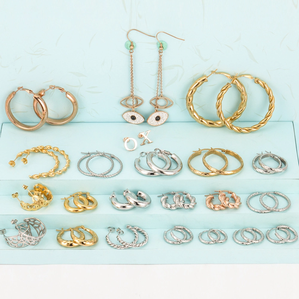 Fashion Jewelry Gold Plated Stainless Steel Chunky Hoop Stud Earrings for Women C Shape Open Loop Big Earring
