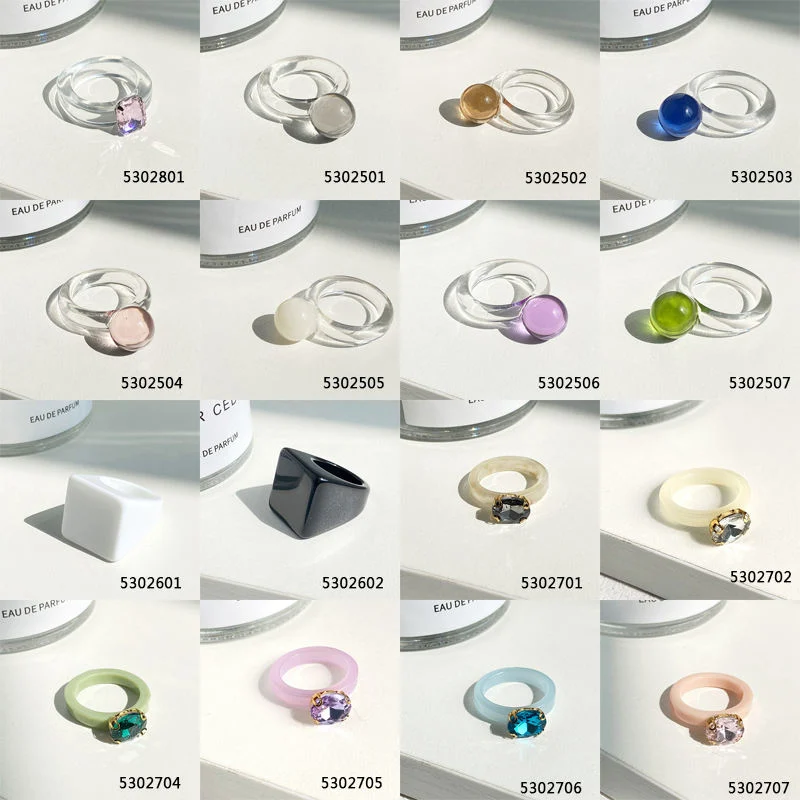 Resin Acrylic Rings Korean Creative Geometric Square Round Irregular Ring