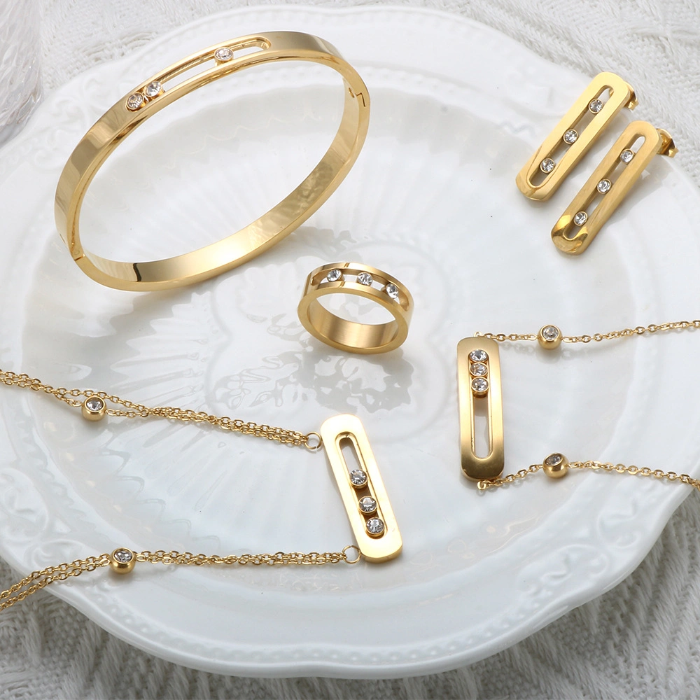  Earrings Fashion Necklace Women Crystal Bracelet New Arrival Stainless Steel Jewelry Set with Zircon