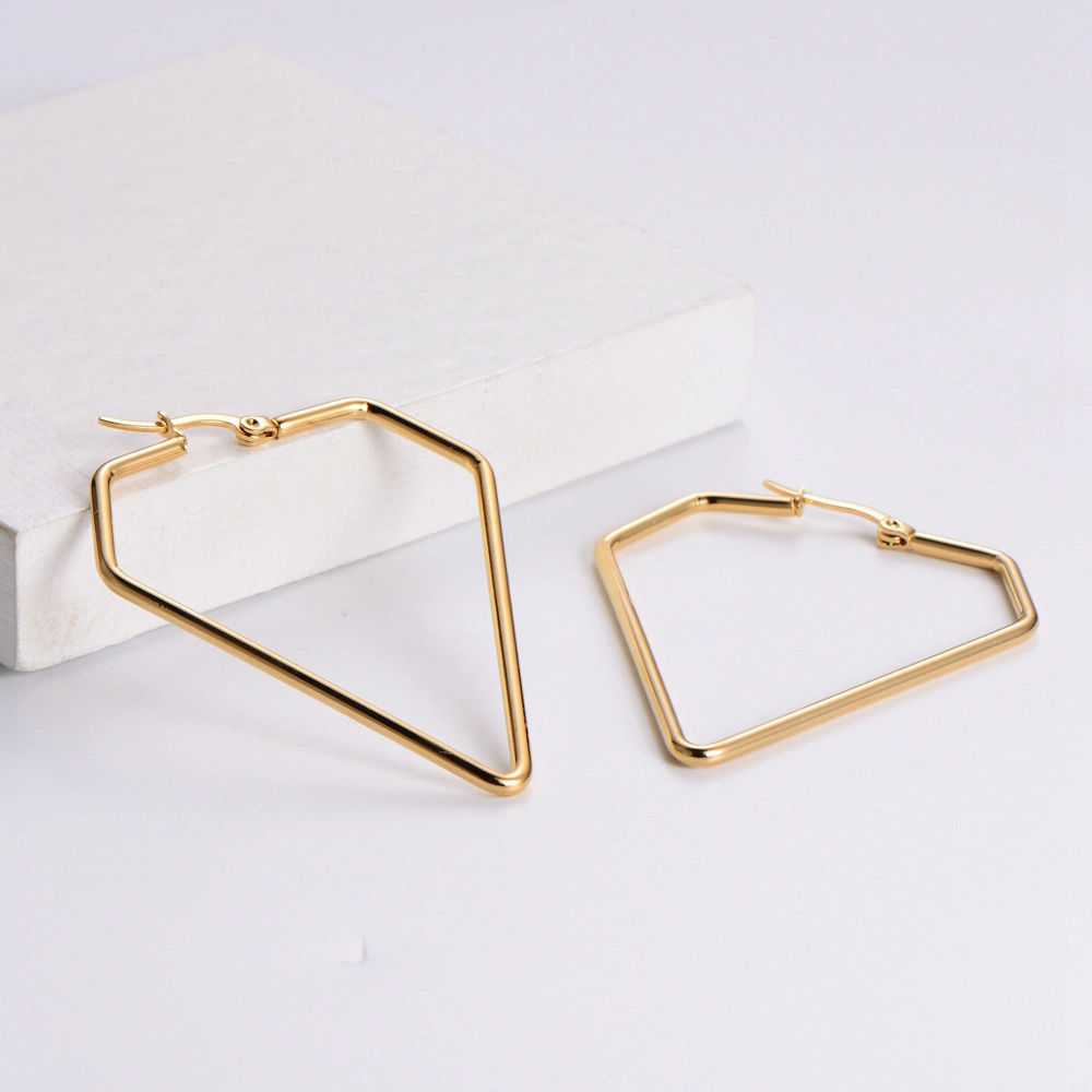Geometry Series Stainless Steel Jewelry 18K Gold Plated Fashion Fancy Pentagonal Big Hoop Earrings for Women