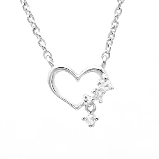 Collana personalizzata di gioielli in argento minimalista lucido placcato rodio con diamanti CZ e graziosi gioielli con ciondolo a cuore