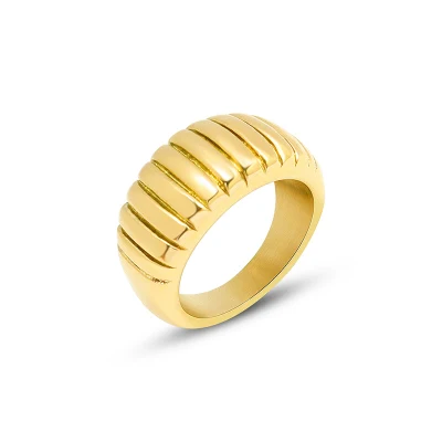 Anello impermeabile strutturato a forma di croissant grosso geometrico semplice placcato oro 18 carati in acciaio inossidabile per donna