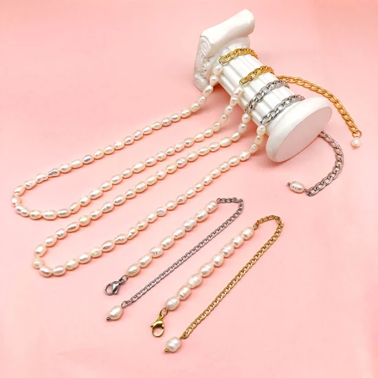 Fornitore di gioielli per collana da donna di moda in acciaio inossidabile con perle placcate oro 18 carati personalizzato dal produttore