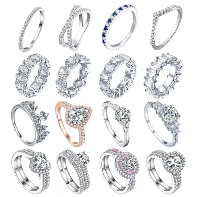 Anello per donna Anello di fidanzamento nuziale Cristallo CZ Classico semplice anello in argento sterling 925 con diamanti