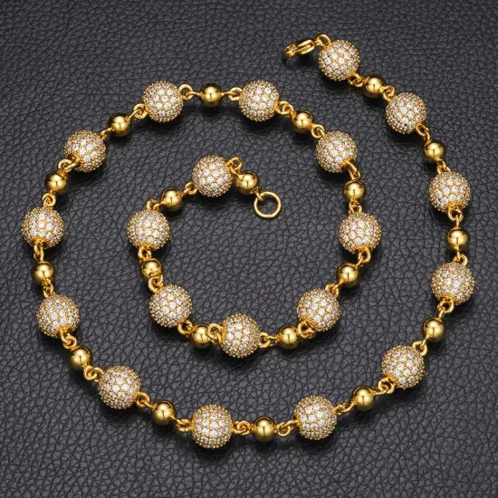 Collana con catena di perle ghiacciate da 10 mm con catena di nuovo design, ottone placcato oro 18 carati, gioielli di moda all'ingrosso con diamanti AAAAA CZ