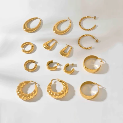 Vendita calda Orecchini a cerchio per gioielli in acciaio inossidabile non appannamento Orecchini a cerchio rotondi placcati in oro Orecchini robusti